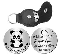 PRESSINART Porte-clés Jeton Pocket Hug Panda Cadeau Souvenir Relation à Distance Acier Inoxydable Pièce Commémorative 1.2 pouces Petit Jeton de Poche avec Porte-clés Cuir pour Noël Thanksgiving Amitié