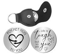 PRESSINART Porte-Clés Pocket Hug Token 1,2 Pouces La Vie Est Dure mais Toi Aussi Médaillon Double Face Acier Inoxydable avec Clip Cuir PU Cadeau Amitié Motivation pour Amis Noël Anniversaire