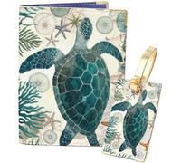 PRESSINART Porte Passeport et Étiquette Bagages pour Tortue de Mer Indispensables pour Vos Voyages Housse de Passeport en Cuir sur Le Thème de L'Océan Durable pour Les Voyages Protège Cartes