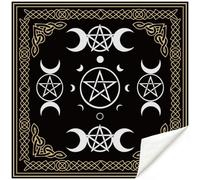 PRESSINART Tissu D'Autel de Phase Lunaire Noir et Or de 19.7 x 19.7 Pouce Chemin de Table en Velours avec Pentagramme Lune pour Rituels Spirituels Astrologie Méditation et Accessoires de Divination