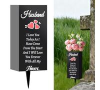 PRESSINART Vase Funéraire Métal Cimetière Vase Floral Cœur Modèle Support De Tombe avec Piquet Décorations De Cimetières pour Mari Jardin Extérieur Funérailles 11.6 x 3.1 Pouces