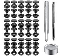 Pression Bouton Fixation, BetterJonny Kit de Fermeture à Pression 15 mm Boutons-Pression en Acier Inoxydable Set Bouton Pression Cuir pour Bateau Toile Sac Cuir Artisanat(Noire) (220Pcs avec 3 Outils)