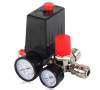 Pressostat Compresseur d’Air 220V, Régulateur de Pression à 4 Trous pour Compresseur d’Air avec Manomètre, Soupape de Sécurité, Raccords, Valve de Contrôle et Interrupteur