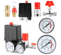 Pressostat Compresseur d'Air, Régulateur de Pression avec 2 Manomètres, 220V Piece Detachee Compresseur, Manomètre de Régulateur Valve de Contrôle Accessoires Pressostat Vanne de Commande, G1/4”