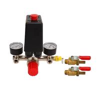 Pressostat de compresseur d'air à clapet à bille de style Union et unité de commande avec baromètre - Plage de 0 à 180 PSI - Coque ABS pour régulation automatique et contrôle de