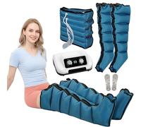 Pressothérapie Jambes à Domicile, Botte de Pressothérapie Jambe pour la Fatigués et Relaxation, 6 Chambres Appareil de Massage Drainage Lymphatique (Bleu 2 jambes + ventre, Larger)