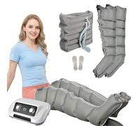 Pressothérapie Jambes à Domicile, Botte de Pressothérapie Jambe pour la Fatigués et Relaxation, 6 Chambres Appareil de Massage Drainage Lymphatique (Gris 2 jambes + ventre, Standard)