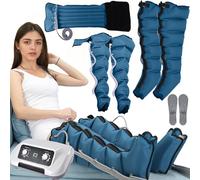 Pressothérapie jambes et abdomen, bottes de pressothérapie jambes, 6 chambres Machine de massage Drainage Lymphatique Circulation, 0-30 min, 0-240 Mhg réglables (bleu, 2 bras + 2 jambes + abdomen L)