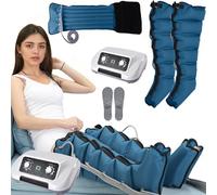 Pressothérapie jambes et abdomen, bottes de pressothérapie jambes, 6 chambres Machine de massage Drainage Lymphatique Circulation, 0-30 min, 0-240 Mhg réglables (bleu, 2 jambes + abdomen L)