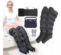 Pressothérapie jambes et abdomen, bottes de pressothérapie jambes, 6 chambres Machine de massage Drainage Lymphatique Circulation, 0-30 min, 0-240 Mhg réglables (noir, 2 jambes + abdomen)