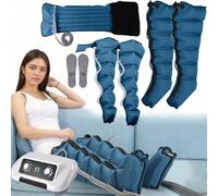 Pressothérapie jambes et abdomen, bottes de pressothérapie jambes, 6 chambres Machine de massage Drainage Lymphatique Circulation, 0-30 min, 0-240 Mhg réglables (bleu, 2 bras + 2 jambes + abdomen)