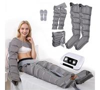 Pressothérapie jambes et abdomen, bottes de pressothérapie jambes, 6 chambres Machine de massage Drainage Lymphatique Circulation, 0-30 min, 0-240 Mhg réglables (gris, 2 bras + 2 jambes + abdomen)