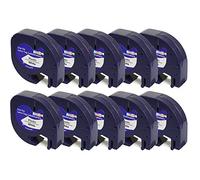 PRESTIGE CARTRIDGE 10 Compatibles Rubans Plastique d'étiquettes 91201 S0721610 S0721660 noir sur blanc (12mm x 4m) pour Dymo LetraTag LT110T, LT100H, LT100T, QX50, XR Etiqueteuses 91201 / S0721610