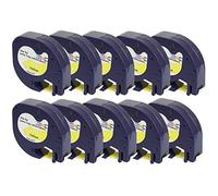 Prestige Cartridge 10 Compatibles Rubans Plastique d'étiquettes 91202 S0721620 noir sur jaune (12mm x 4m) pour Dymo LetraTag LT110T, LT100H, LT100T, QX50, XR Etiqueteuses
