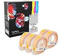 Prestige Cartridge 5x Blanc sur Jaune Ruban de Marquage (9mm x 3m) compatible avec les outils de marquage en plastique Dymo Junior S0717900 et Omega S0717930