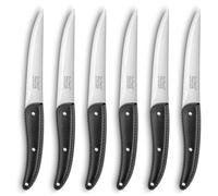 Lou Laguiole 868000MB02BP7 Prestige Coffret 6 couteaux steak lame lisse, Acier inoxydable/Manche effet cuir Noir, 27,5 x 20 x 3 cm