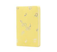 PRESTIGE & DELUXE Agenda hebdomadaire Intempo Musique Notes musicales 2026 jaune 12 mois 15 x 10 cm bloc fixe couverture souple + stylo à clic et signet gratuit
