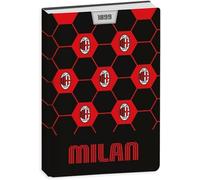 PRESTIGE & DELUXE Agenda Milan Symboli Rossoneri F.to standard 18 x 14 cm pour l'école 2025/2026 - Couverture rembourrée + Porte-clé de football