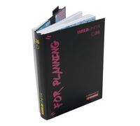 PRESTIGE & DELUXE Agenda scolaire couleur unie 2025/2026 noir rose - 12 mois daté 384 pages Dim. 18 x 14 cm - Kit d'accessoires avec sachet maille + porte-clés paillettes et stylo multicolore