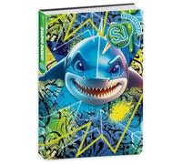 PRESTIGE & DELUXE Agenda scolaire Seven SJ Boy Shark 2025-2026 daté F.to standard 20 x 15 cm + porte-clé sifflet et stylo multicolore