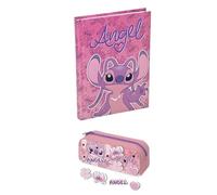 PRESTIGE & DELUXE Agenda scolaire Stitch Angel Rose 2025-2026 F.to Standard 20x15 cm pour filles école primaire + étui en silicone zip + porte-clés Stitch