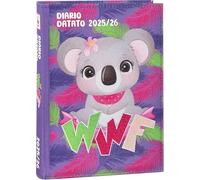 PRESTIGE & DELUXE Agenda scolaire WWF Koala 2025-2026 daté fuchsia violet en tissu F.to Standard 18 x 14 cm + porte-clés à paillettes et stylo multicolore