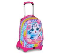 PRESTIGE & DELUXE Chariot scolaire Jack 3 roues détachable Cat & Air Chaton 3 en 1 pour école primaire fille + 7 stylos effaçables et porte-clé pailettes