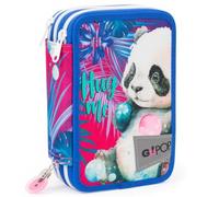 PRESTIGE & DELUXE Gopop jungle Panda Trousse scolaire 3 étages zip complet + porte-clé pailettes et remplacement double set couleurs + 12 crayons et 12 feutres, multicolore, standard, trousse