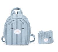 PRESTIGE & DELUXE Mini sac à dos en velours officiel Mofu Mofu bleu, bretelles réglables, éléments 3D et broderie, fermeture à glissière pratique, 16,5 x 22,5 x 10 cm avec portefeuille + porte-clés