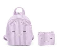 PRESTIGE & DELUXE Mini sac à dos en velours officiel Mofu Mofu Gattina Lilas Violet, avec bretelles réglables, éléments 3D et broderie, fermeture à glissière pratique, 16,5 x 22,5 x 10 cm avec