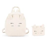 PRESTIGE & DELUXE Mini sac à dos en velours officiel Mofu Mofu lapin blanc, bretelles réglables, éléments 3D et broderie, fermeture à glissière pratique, 16,5 x 22,5 x 10 cm avec portefeuille +