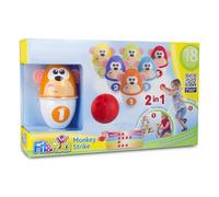 PRESTIGE & DELUXE Monkey Strike Ensemble de bowling pour enfants 2 en 1 avec 6 boules séparables et empilables, 12 pièces avec balle légère incluse - Jeu éducatif 18 mois et plus