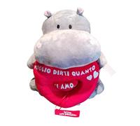 PRESTIGE & DELUXE Peluche Hippopotame 40 cm avec cœur extractible "je t'aime" - Bonhomme doux avec message romantique, cadeau Saint Valentin anniversaire