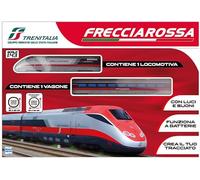 PRESTIGE & DELUXE Piste Trenitalia Frecciarossa 500 Échelle 1:43 avec lumières et sons - Train jouet 1 locomotive 1 wagon et 2 pistes binaires - Fonctionnement à batterie + porte-clé cube, Grande