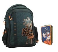 PRESTIGE & DELUXE Sac à dos d'école compatible avec Super Dragonball rond 3 compartiments zippés pour enfants primaire moyenne + trousse à 2 compartiments zippés + kit stylos