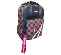 PRESTIGE & DELUXE Sac à dos école bureau université dessin 38 graphiques à carreaux avec requin dim. 40 x 30 x 16 cm + 7 stylos effaçables et porte-clé sifflet