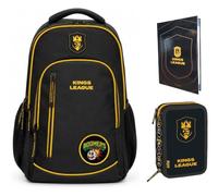 PRESTIGE & DELUXE Sac à dos rond 3 compartiments - King League Patch interchangeable - pour l'école primaire enfants + trousse à 3 compartiments complet de papeterie + agenda + kit stylos et