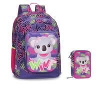 PRESTIGE & DELUXE Sac à dos scolaire amovible WWF Koala Fuchsia pour filles + trousse 3 étages avec papeterie + 7 stylos effaçables et porte-clé pailettes