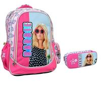 PRESTIGE & DELUXE Sac à dos scolaire compatible avec Barbie Rond 3 compartiments zip - bretelles et dossier rembourrés - pour enfant primaire secondaire + trousse ovale zip, multicolore, standard,