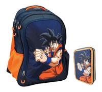 PRESTIGE & DELUXE Sac à dos scolaire compatible avec Dragonball rond 3 compartiments zippés pour enfants primaire moyenne + trousse à 2 compartiments zippés + kit stylos