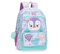 PRESTIGE & DELUXE Sac à dos scolaire Mofu Mofu pingouin organisé rond pour filles + 7 stylos effaçables et porte-clés pailettes