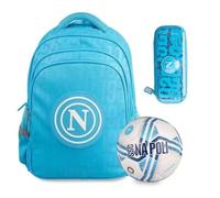 PRESTIGE & DELUXE Sac à dos scolaire Naples bleu avec mini ballon primaire secondaire + trousse ovale + porte-clés équipe