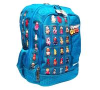PRESTIGE & DELUXE Sac à dos scolaire Stumble Guys Bleu rond 3 compartiments avec badge - Couleur unie Pool Over + 7 stylos effaçables et porte-clé Stumble Guys, multicolore, taille unique