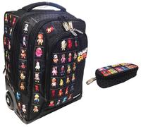 PRESTIGE & DELUXE Sac à dos scolaire Stumble Guys noir rond 3 compartiments avec badge - Couleur unie Pool Over + Trousse ovale + 7 stylos effaçables et porte-clé Stumble Guys, multicolore, taille