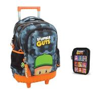 PRESTIGE & DELUXE Sac à dos scolaire Stumble Guys rond 3 compartiments zip pour enfants primaire moyen + trousse 3 étages complète + set écriture et porte-clés personnage