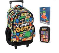 PRESTIGE & DELUXE Sac à dos scolaire Stumble Guys rond 3 compartiments zip pour enfants primaire moyen + trousse 3 étages complète + agenda 2025/2026 + set d'écriture