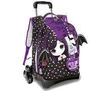 PRESTIGE & DELUXE Sac à dos Trolley 3 roues Sweet Jungle, 3 graphiques frontaux interchangeables et Pop-Up à thème vampire, 2 compartiments pour fille, écoles élémentaires et moyennes, multicolore, M