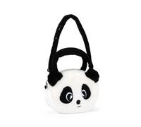 PRESTIGE & DELUXE Sac à main avec bandoulière - Peluche Bag Mofu Mofu Panda blanc noir - Tissu velouté pour femme 27 x 15 cm + porte-clés