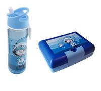 PRESTIGE & DELUXE So Kawaii Sharky Requin porte-goûter 800 ml et gourde 530 ml pour école, gite, pique-nique et mer + porte-clés à paillettes