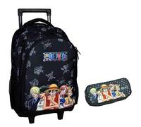 PRESTIGE & DELUXE Trolley Bag Sac à dos scolaire One Piece noir + trousse ovale zip 2 compartiments + porte-clés personnage, multicolore, standard, Trolley